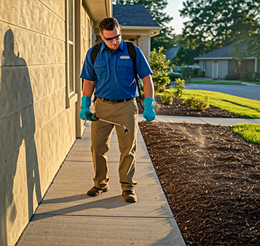 Worker spraying front yard (ants/general)