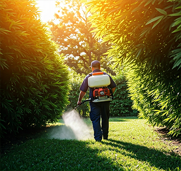 Worker spraying the yard for mosquitoes